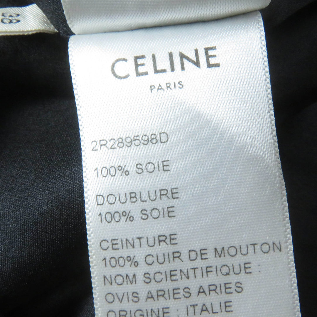 Great CELINE one piece Dot Pattern Belted V-neck black silk Women 38 2R289598D