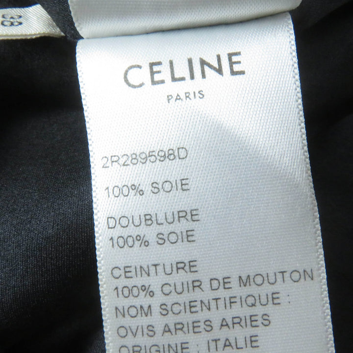 Great CELINE one piece Dot Pattern Belted V-neck black silk Women 38 2R289598D