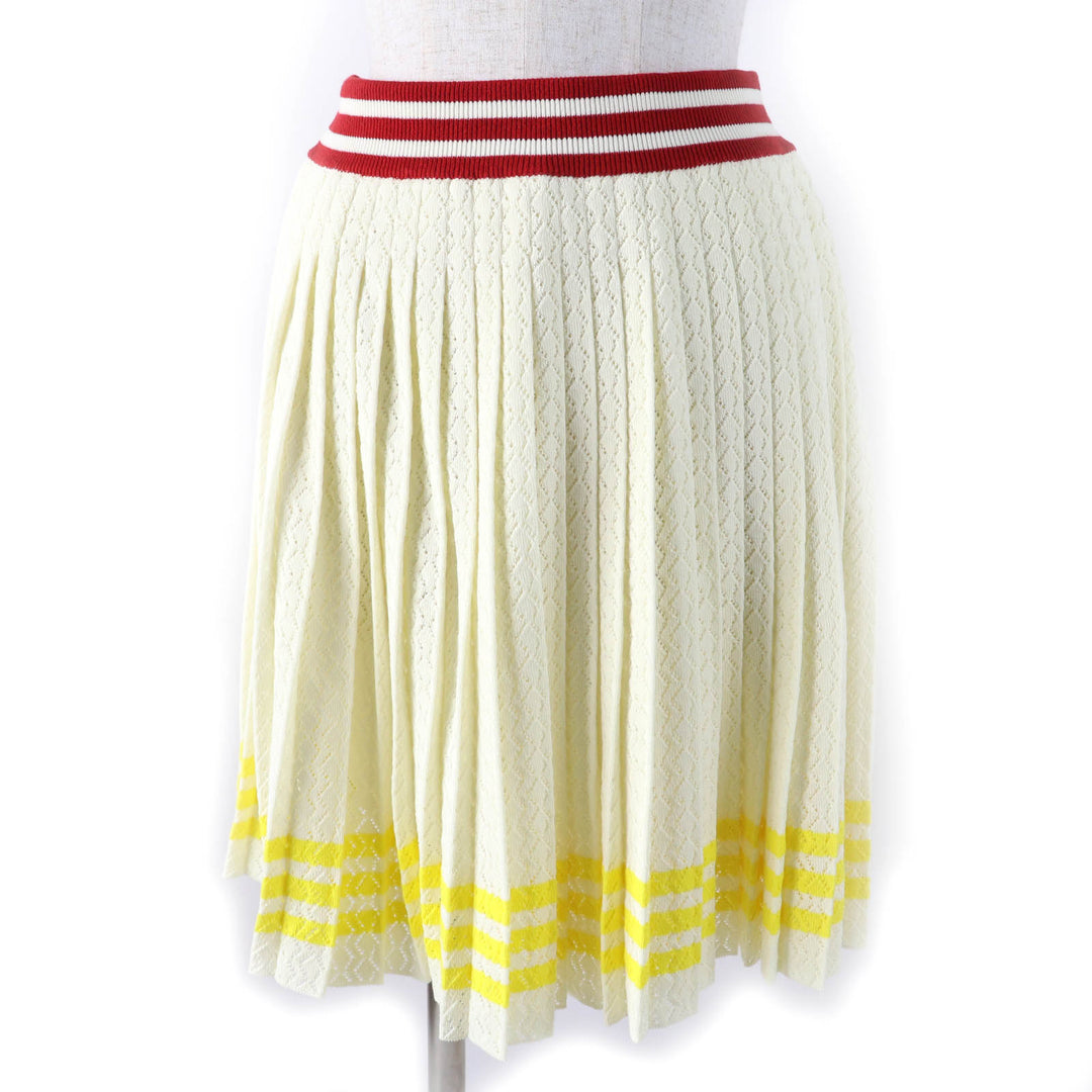Excellent GUCCI×adidas Pleated skirt Ivory cotton Women L 702874