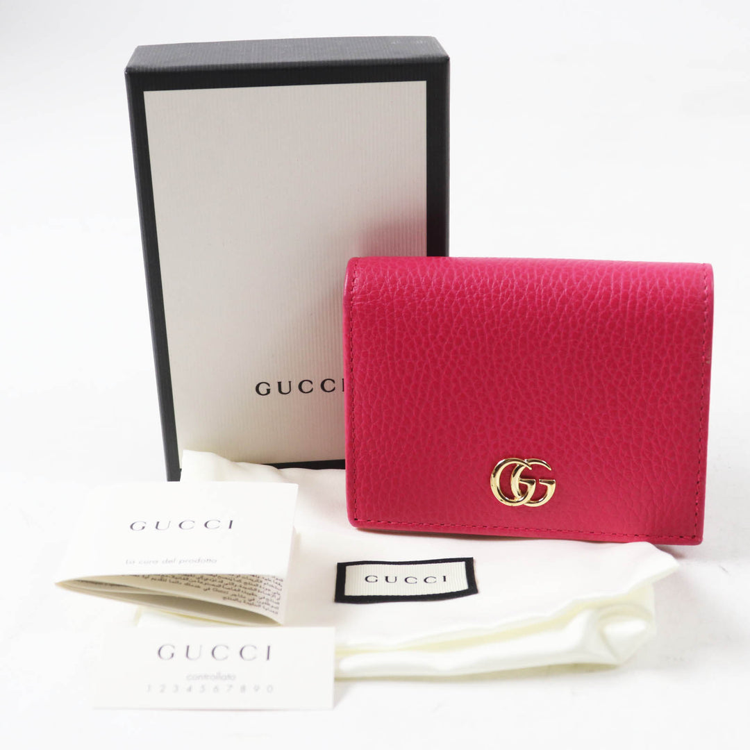 Excellent GUCCI Bifold Wallet GG Marmont Mini Wallet / shocking pink leather