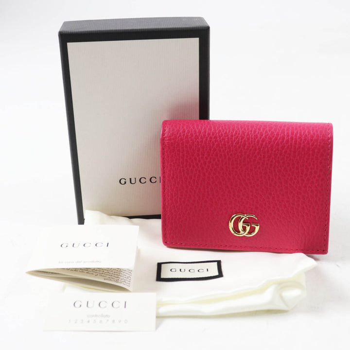 Excellent GUCCI Bifold Wallet GG Marmont Mini Wallet / shocking pink leather