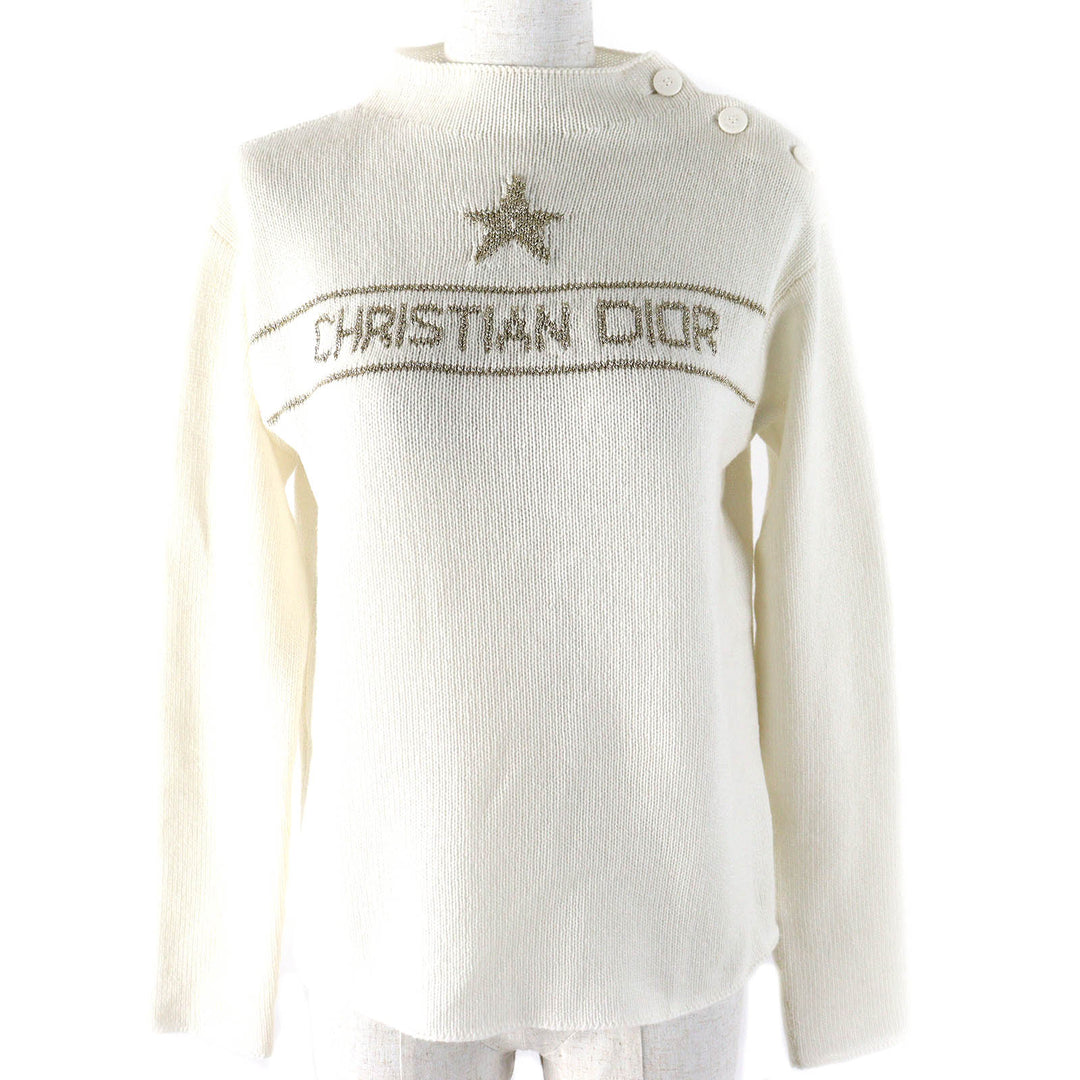 Excellent Christian Dior knit Star Signature Logo Bottleneck cashmere Women 40 414S94AM064
