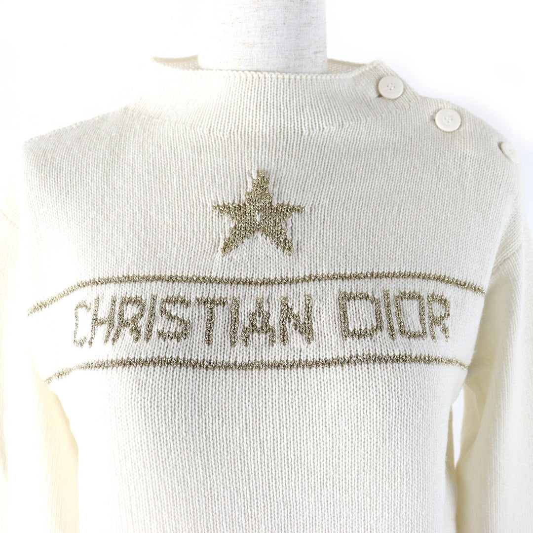 Excellent Christian Dior knit Star Signature Logo Bottleneck cashmere Women 40 414S94AM064