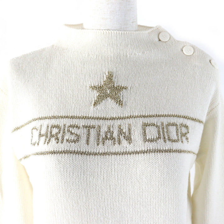 Excellent Christian Dior knit Star Signature Logo Bottleneck cashmere Women 40 414S94AM064
