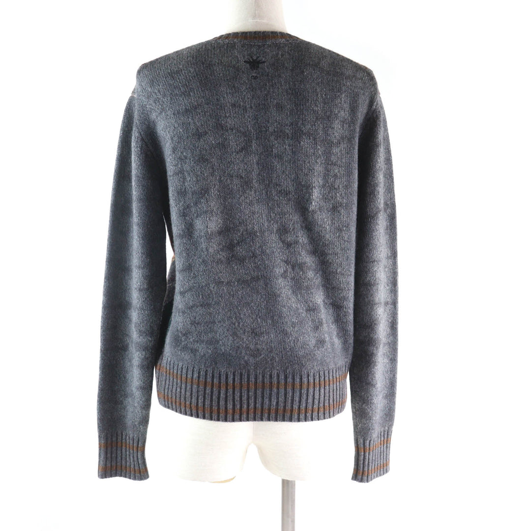 Excellent Christian Dior knit Bee Embroidery Argyle Pattern V-neck Multi