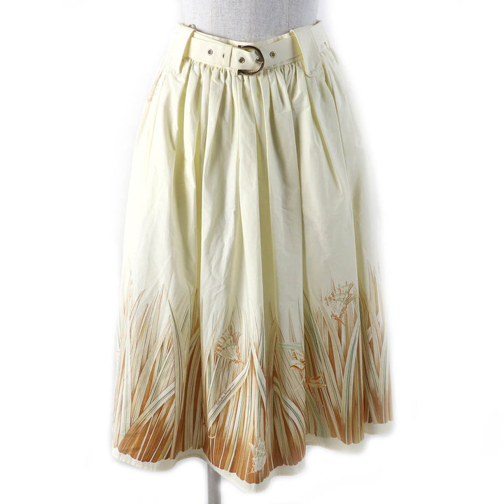 Pristine Salvatore Ferragamo flare skirt Dragonfly Butterfly Grass Cream Brown