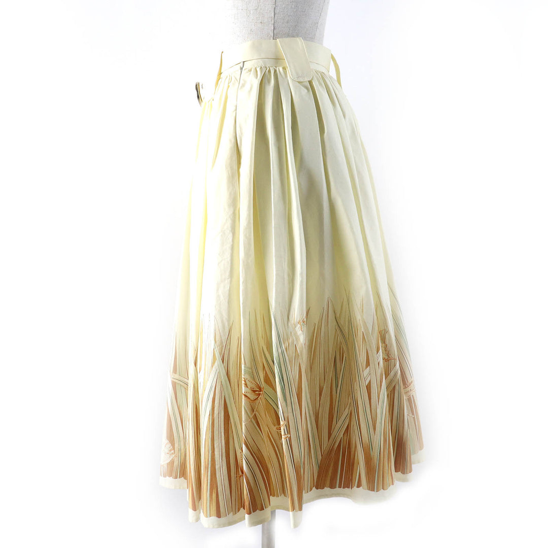 Pristine Salvatore Ferragamo flare skirt Dragonfly Butterfly Grass Cream Brown