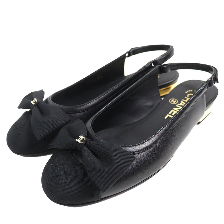 Pristine CHANEL pumps COCO Mark ribbon black Lamb leather Women 35.5 G45689