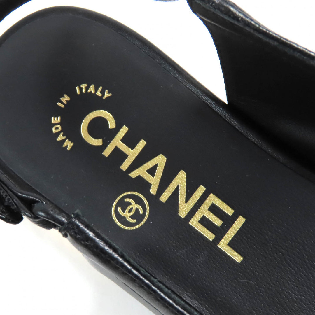 Pristine CHANEL pumps COCO Mark ribbon black Lamb leather Women 35.5 G45689