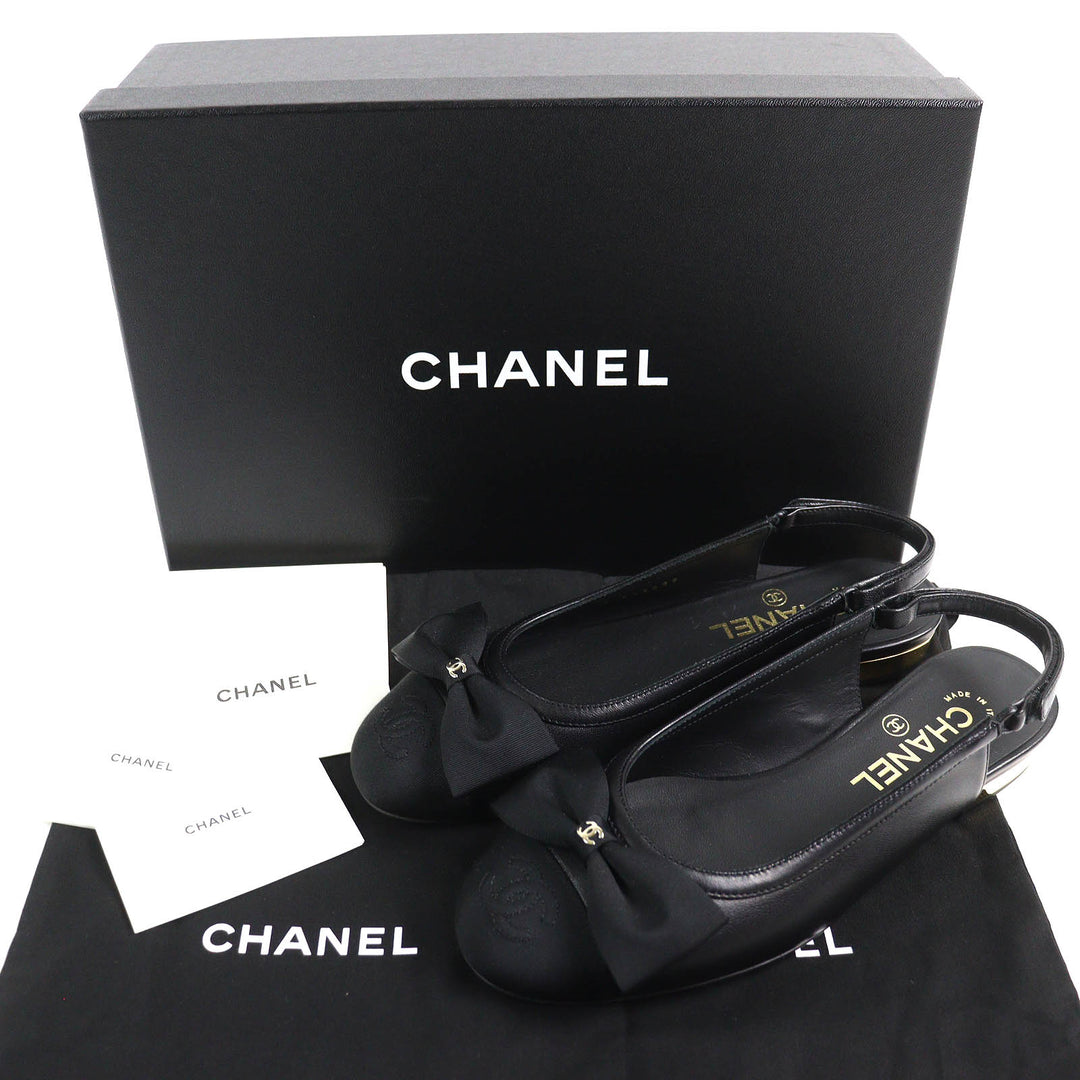Pristine CHANEL pumps COCO Mark ribbon black Lamb leather Women 35.5 G45689