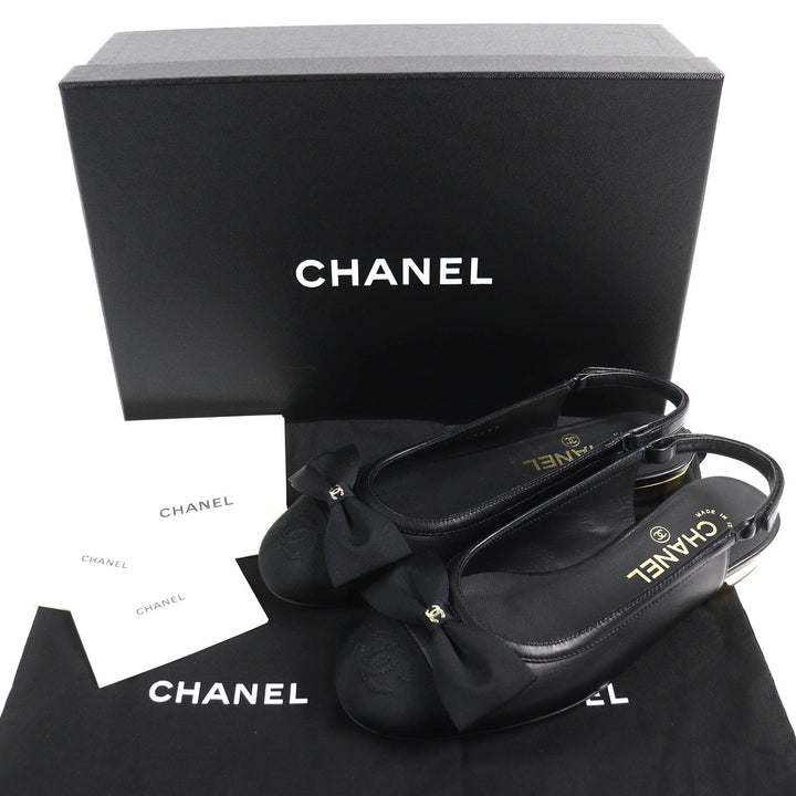 Pristine CHANEL pumps COCO Mark ribbon black Lamb leather Women 35.5 G45689