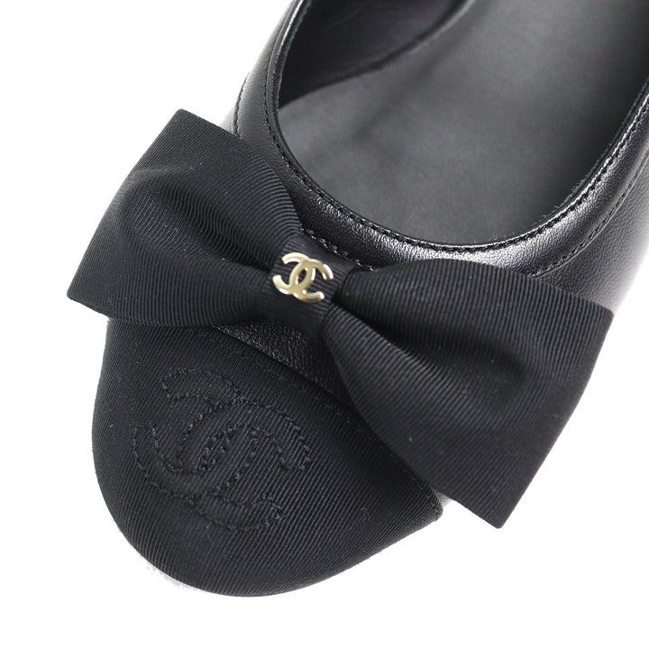 Pristine CHANEL pumps COCO Mark ribbon black Lamb leather Women 35.5 G45689