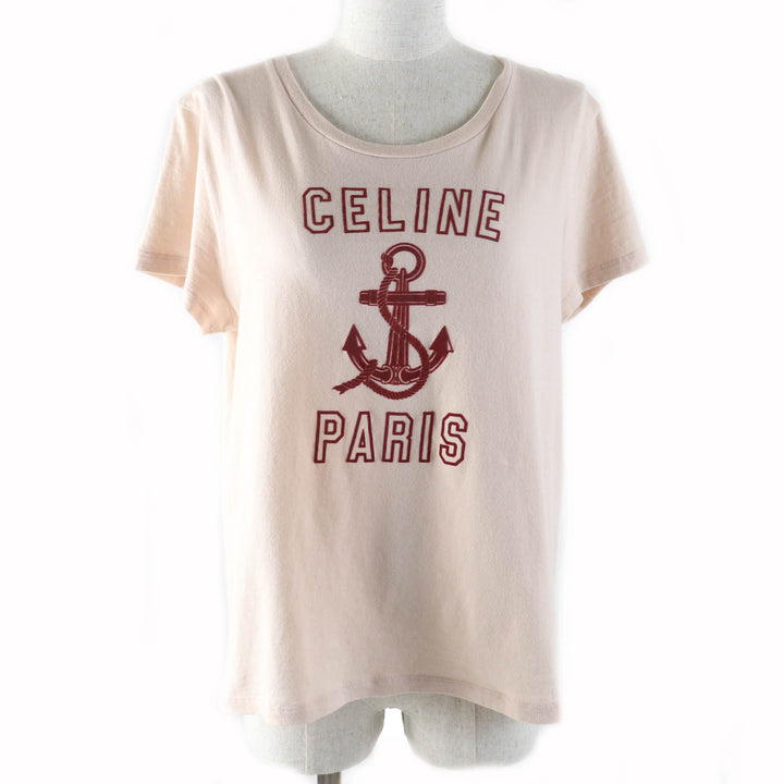 Great CELINE Short sleeve T-shirt Anchor logo crew neck pink beige Women L