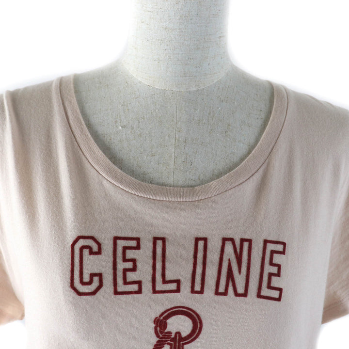 Great CELINE Short sleeve T-shirt Anchor logo crew neck pink beige Women L