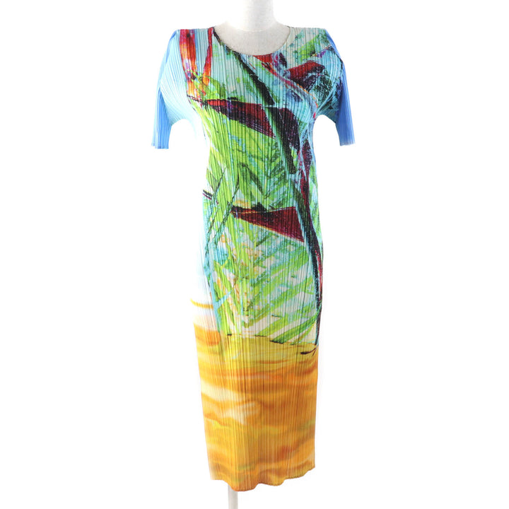 Excellent PLEATS PLEASE one piece TROPICAL WINTER Crew neck Side slits