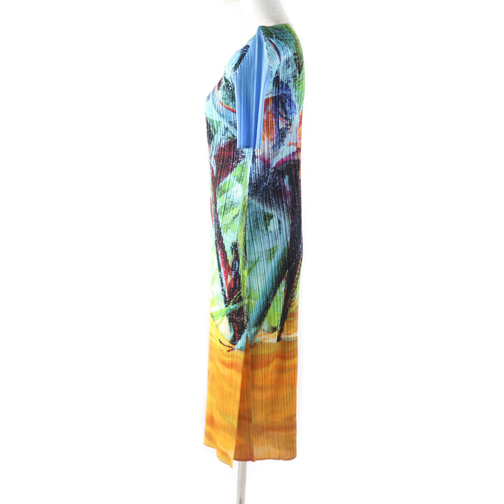 Excellent PLEATS PLEASE one piece TROPICAL WINTER Crew neck Side slits