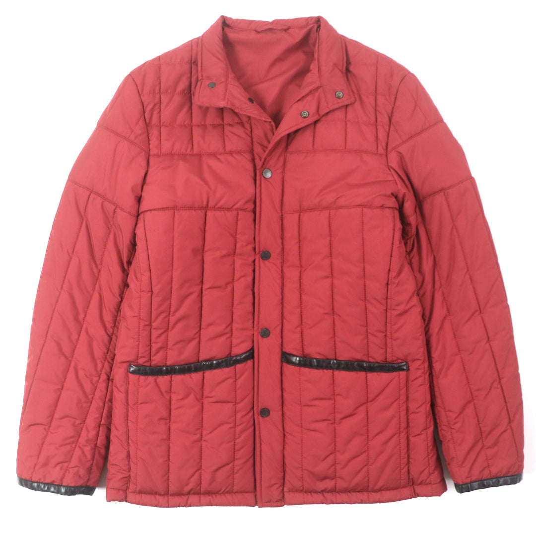 Excellent Dunhill Jacket Leather trim Logo buttons Quilted Padded Red polyester mens L