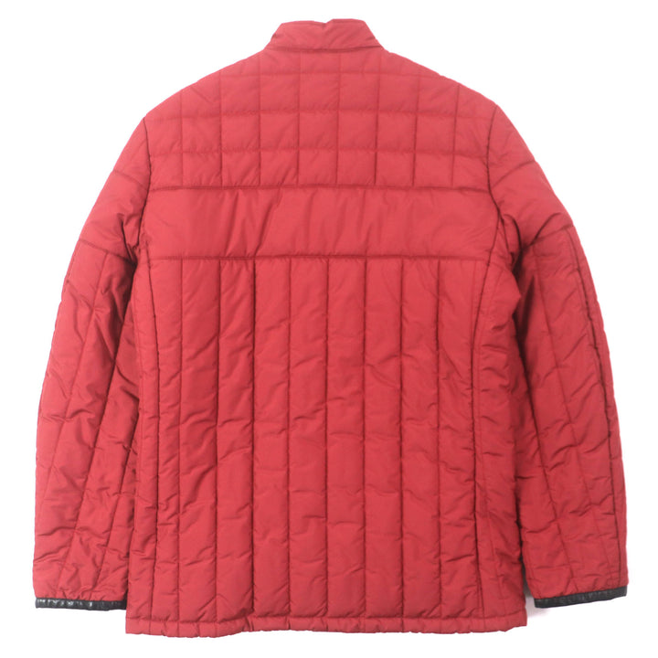 Excellent Dunhill Jacket Leather trim Logo buttons Quilted Padded Red polyester mens L