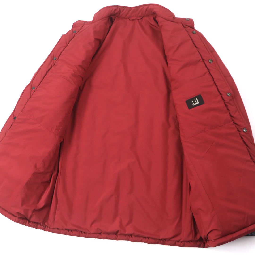 Excellent Dunhill Jacket Leather trim Logo buttons Quilted Padded Red polyester mens L