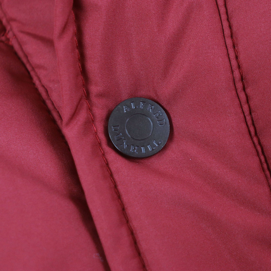 Excellent Dunhill Jacket Leather trim Logo buttons Quilted Padded Red polyester mens L