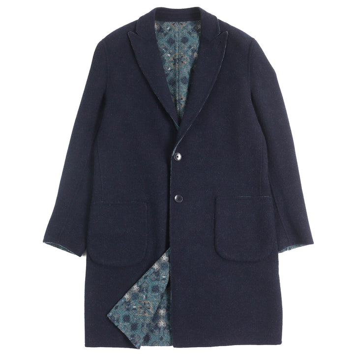 Great ETRO Chester coat Logo button, solid color, all-over pattern design, reversible, single Navy wool mens 50