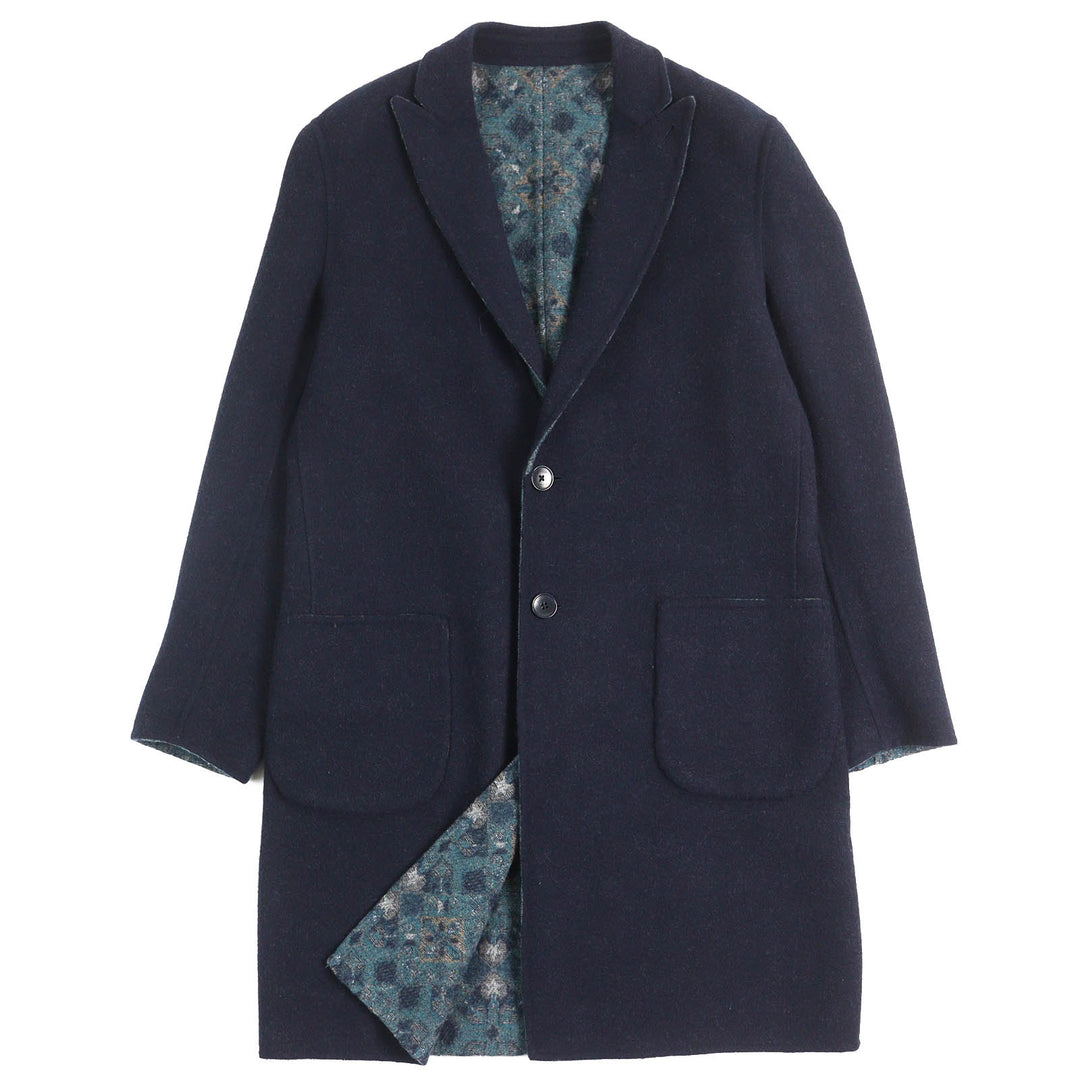Great ETRO Chester coat Logo button, solid color, all-over pattern design, reversible, single Navy wool mens 50