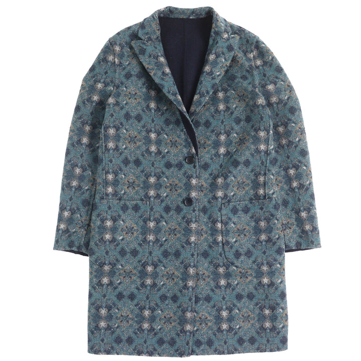 Great ETRO Chester coat Logo button, solid color, all-over pattern design, reversible, single Navy wool mens 50