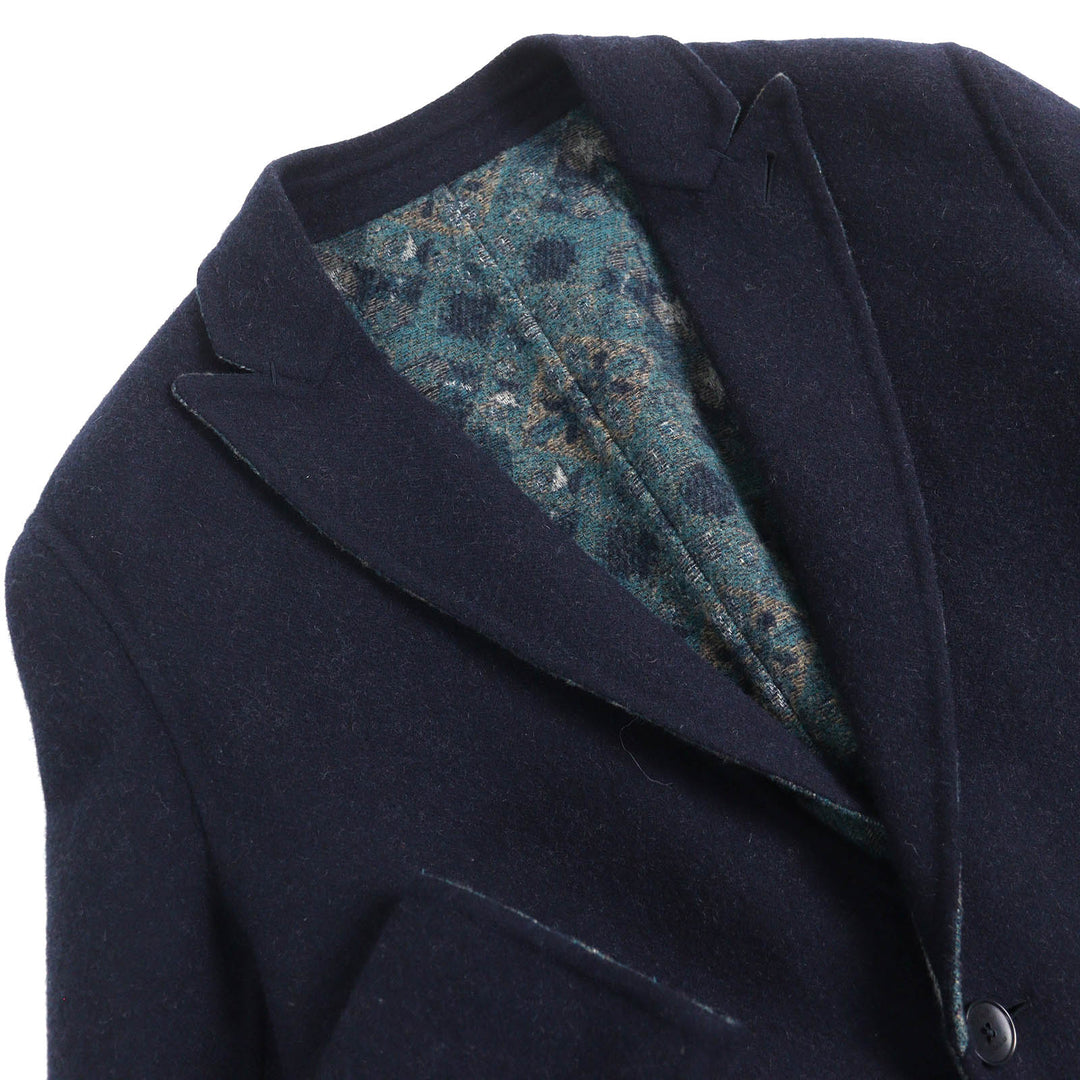 Great ETRO Chester coat Logo button, solid color, all-over pattern design, reversible, single Navy wool mens 50