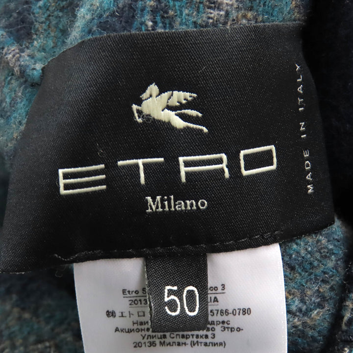 Great ETRO Chester coat Logo button, solid color, all-over pattern design, reversible, single Navy wool mens 50