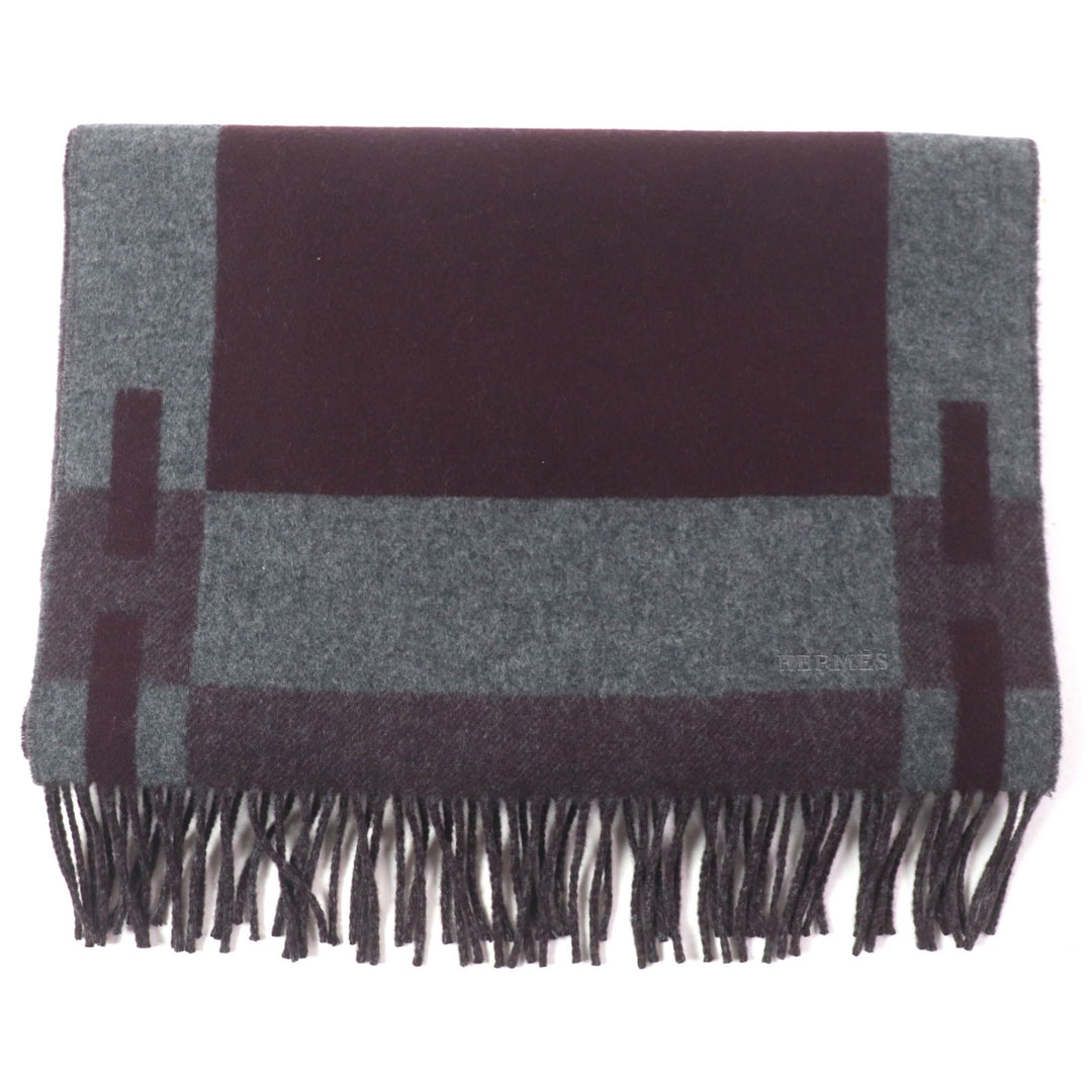 Excellent HERMES Scarf H Passant Current product with fringe Violet Gray cashmere