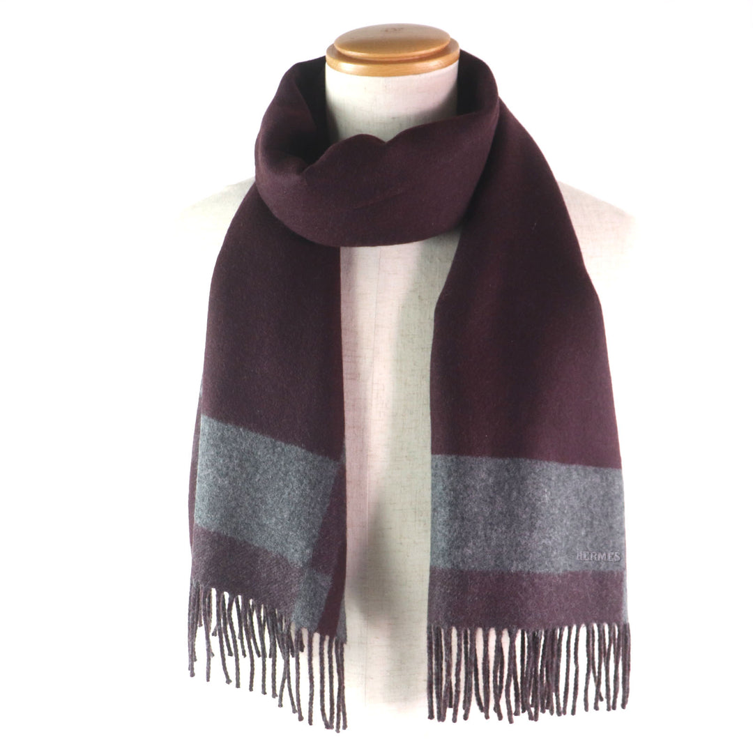Excellent HERMES Scarf H Passant Current product with fringe Violet Gray cashmere