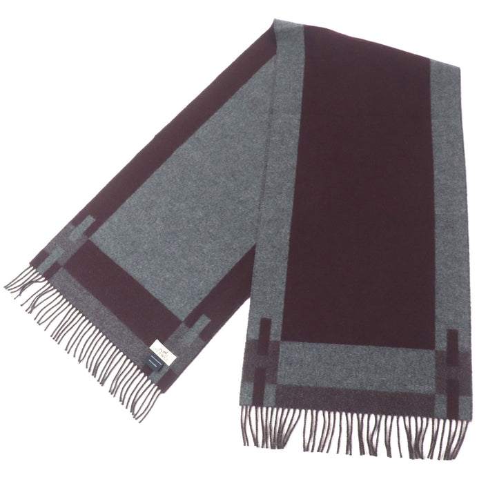 Excellent HERMES Scarf H Passant Current product with fringe Violet Gray cashmere
