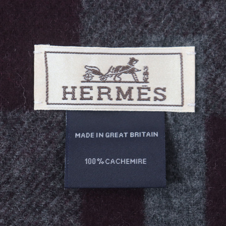 Excellent HERMES Scarf H Passant Current product with fringe Violet Gray cashmere