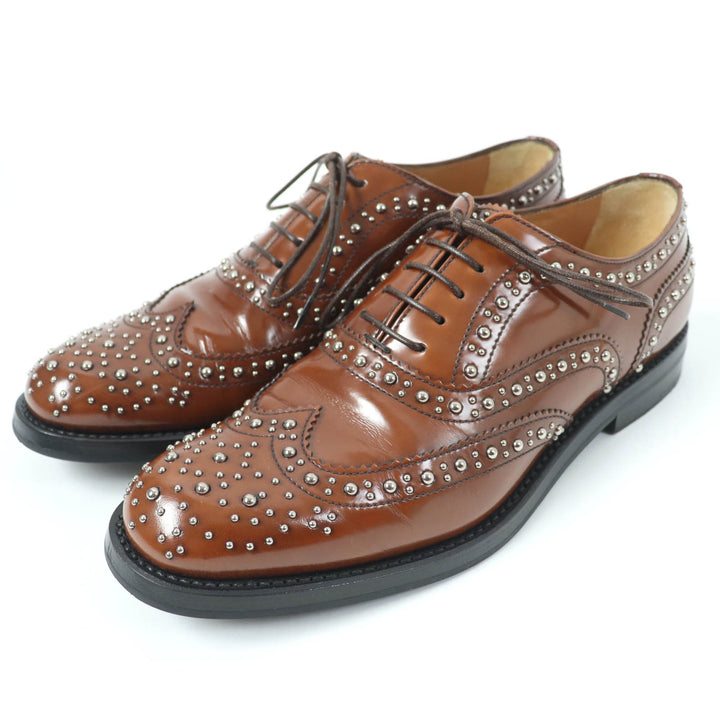 Great CHURCH'S Leather shoes Burwood Met Studs Wingtip Brown leather Women 36.5