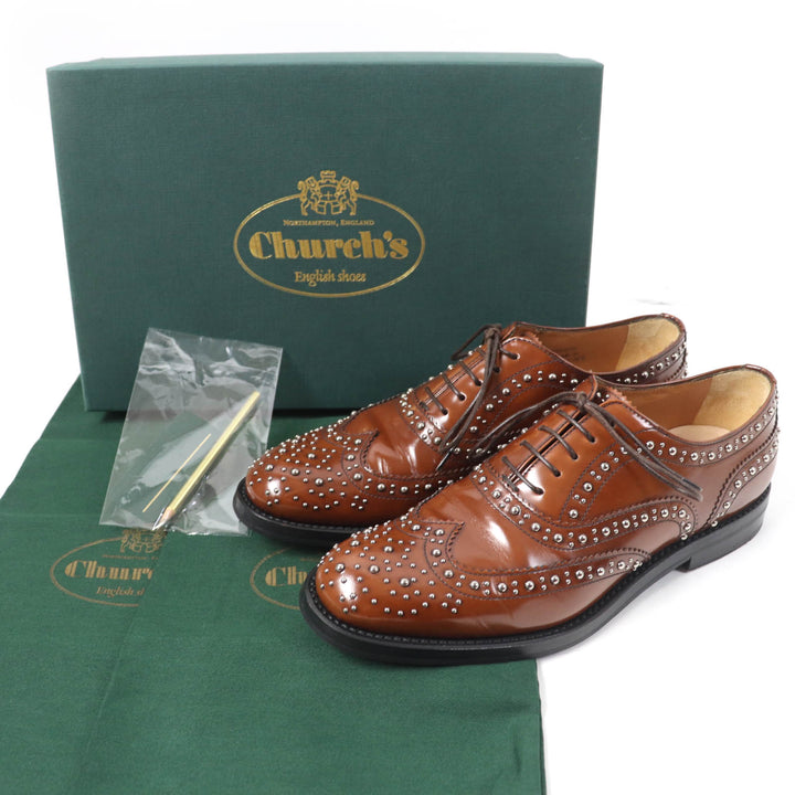 Great CHURCH'S Leather shoes Burwood Met Studs Wingtip Brown leather Women 36.5