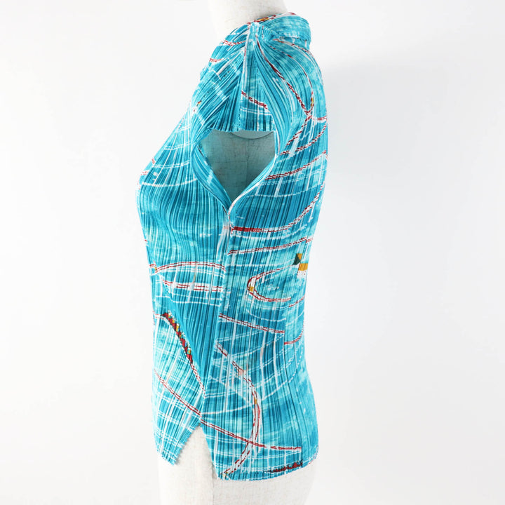 Excellent PLEATS PLEASE Short sleeve shirt Roller Coaster Print Light blue Women