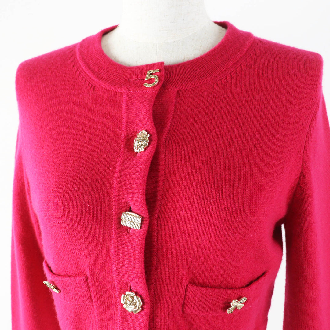 Excellent CHANEL cardigan Lucky Charm Cropped Knit shocking pink cashmere Women 34 P73483