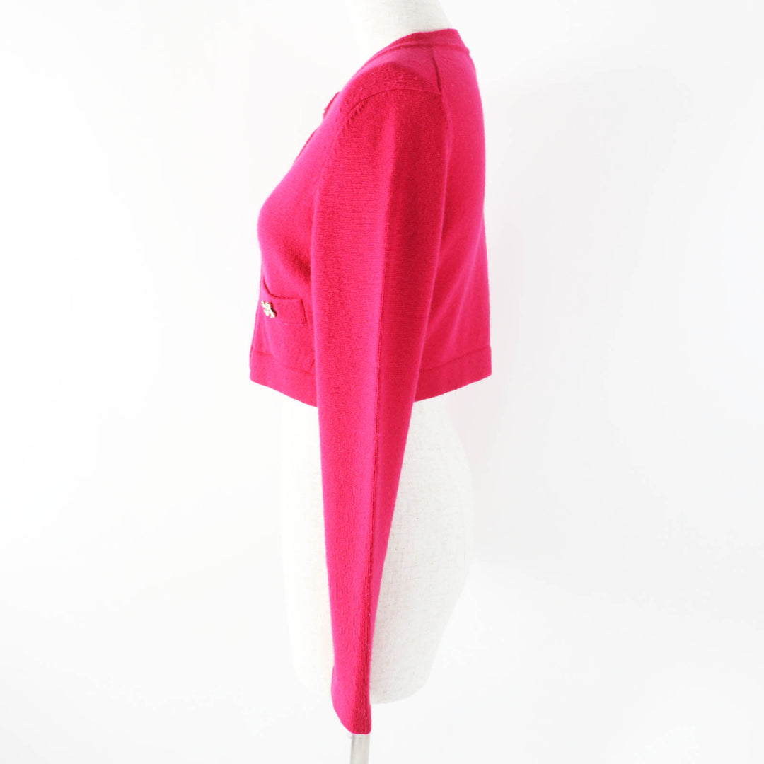 Excellent CHANEL cardigan Lucky Charm Cropped Knit shocking pink cashmere Women 34 P73483