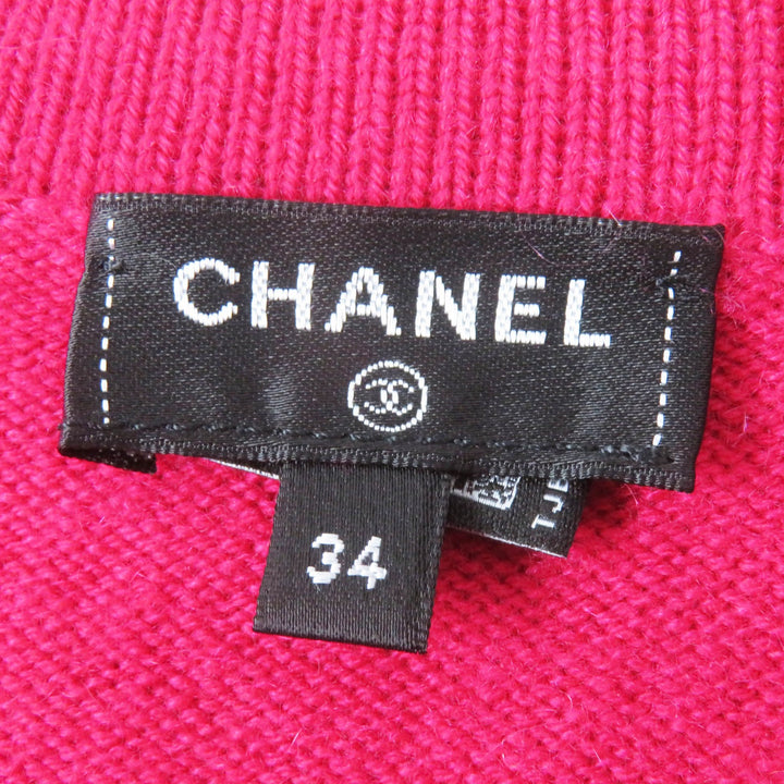 Excellent CHANEL cardigan Lucky Charm Cropped Knit shocking pink cashmere Women 34 P73483