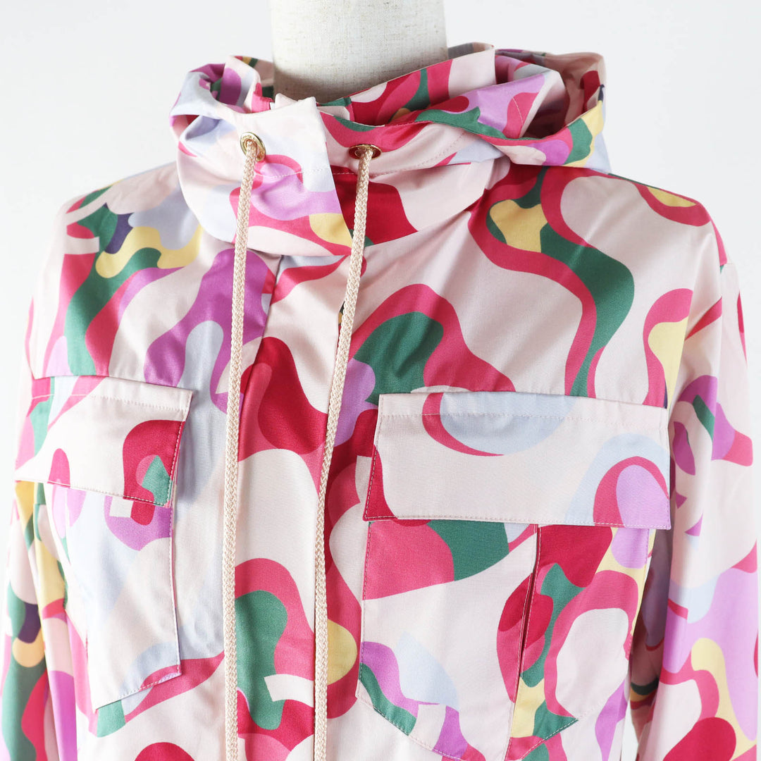Excellent CHANEL Blouson Logo print hooded zip-up jacket Multi silk Women 34 P70173