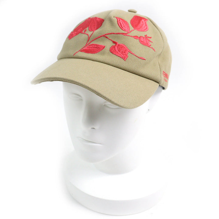 Pristine FENDI cap Logo Floral Rose Embroidery Baseball Cap Hat Women 58 FXQ675