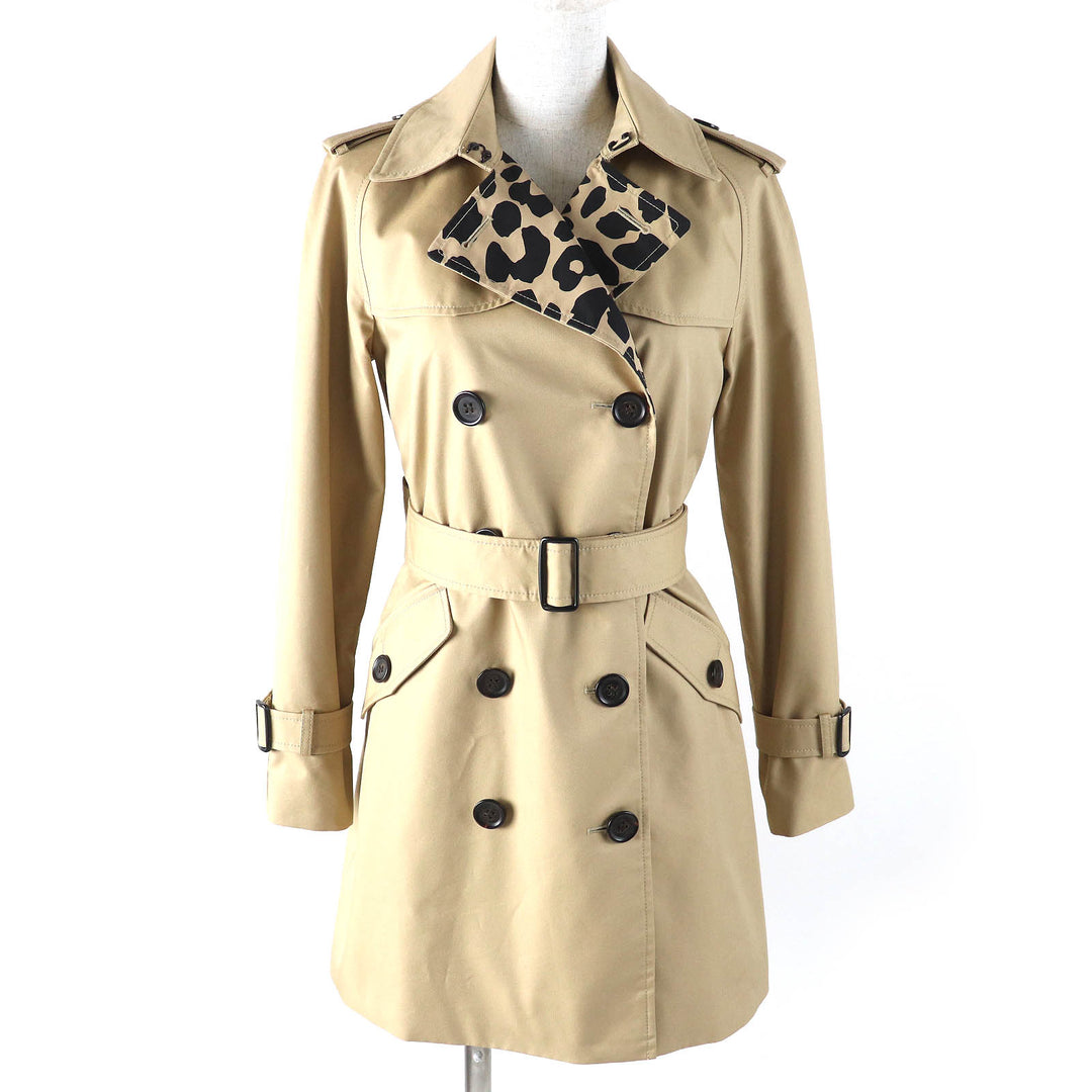 Excellent COACH trench coat Leopard Pattern Lining Logo Button Belt Included XS