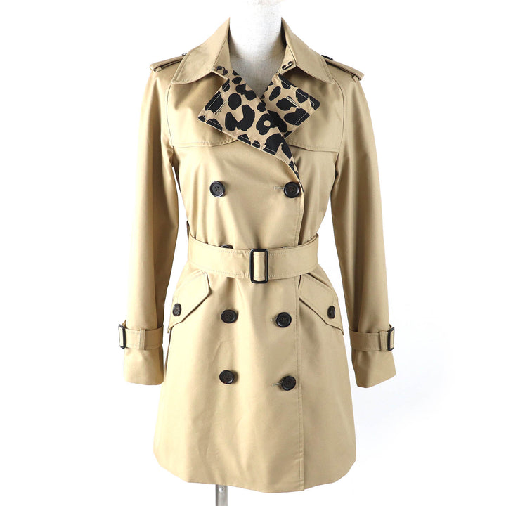 Excellent COACH trench coat Leopard Pattern Lining Logo Button Belt Included XS