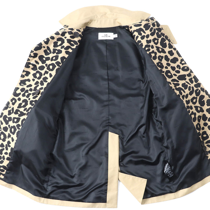 Excellent COACH trench coat Leopard Pattern Lining Logo Button Belt Included XS