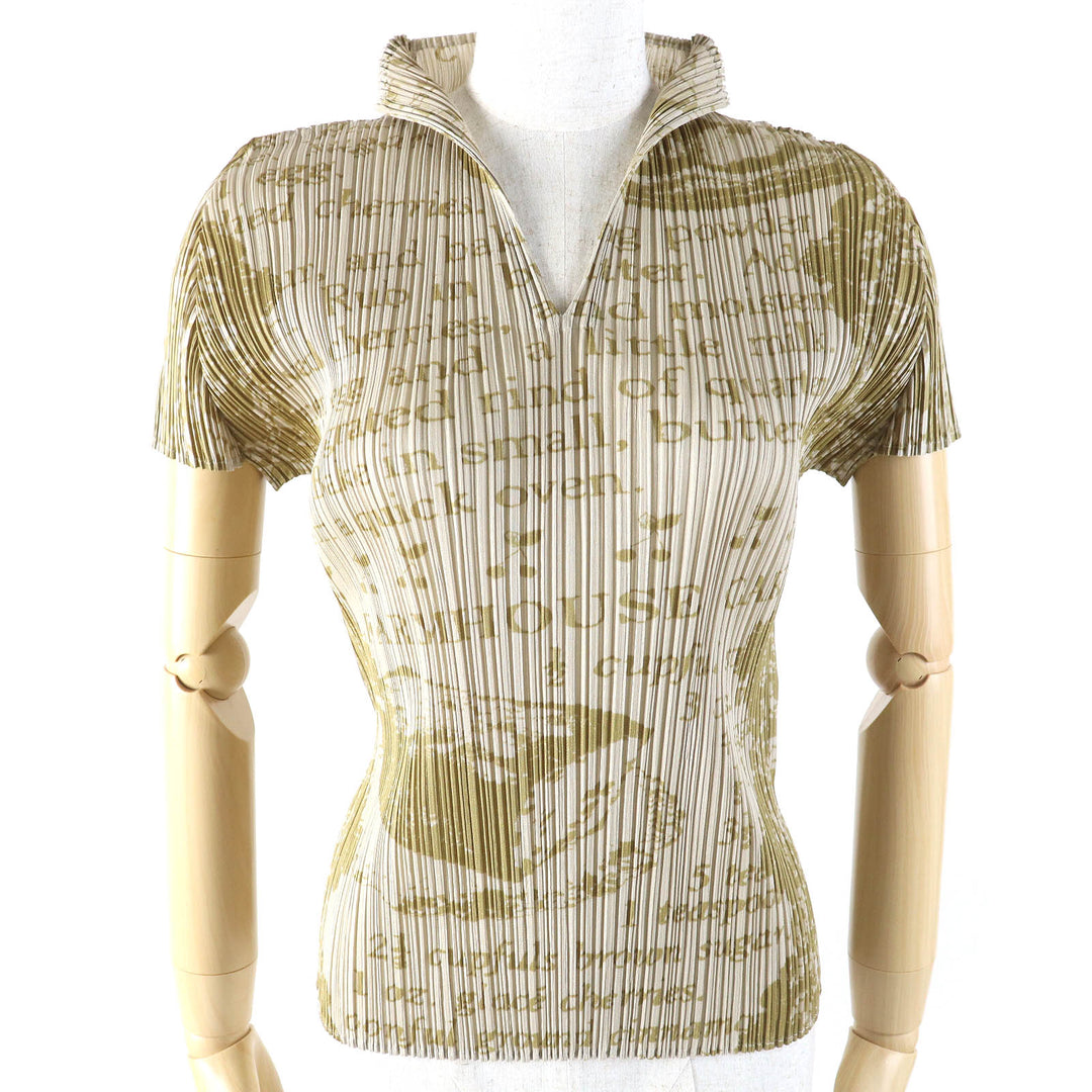 Excellent PLEATS PLEASE T-shirt Letter Print Skipper High Neck Beige Women 3