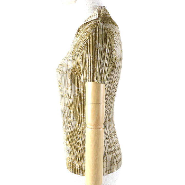 Excellent PLEATS PLEASE T-shirt Letter Print Skipper High Neck Beige Women 3