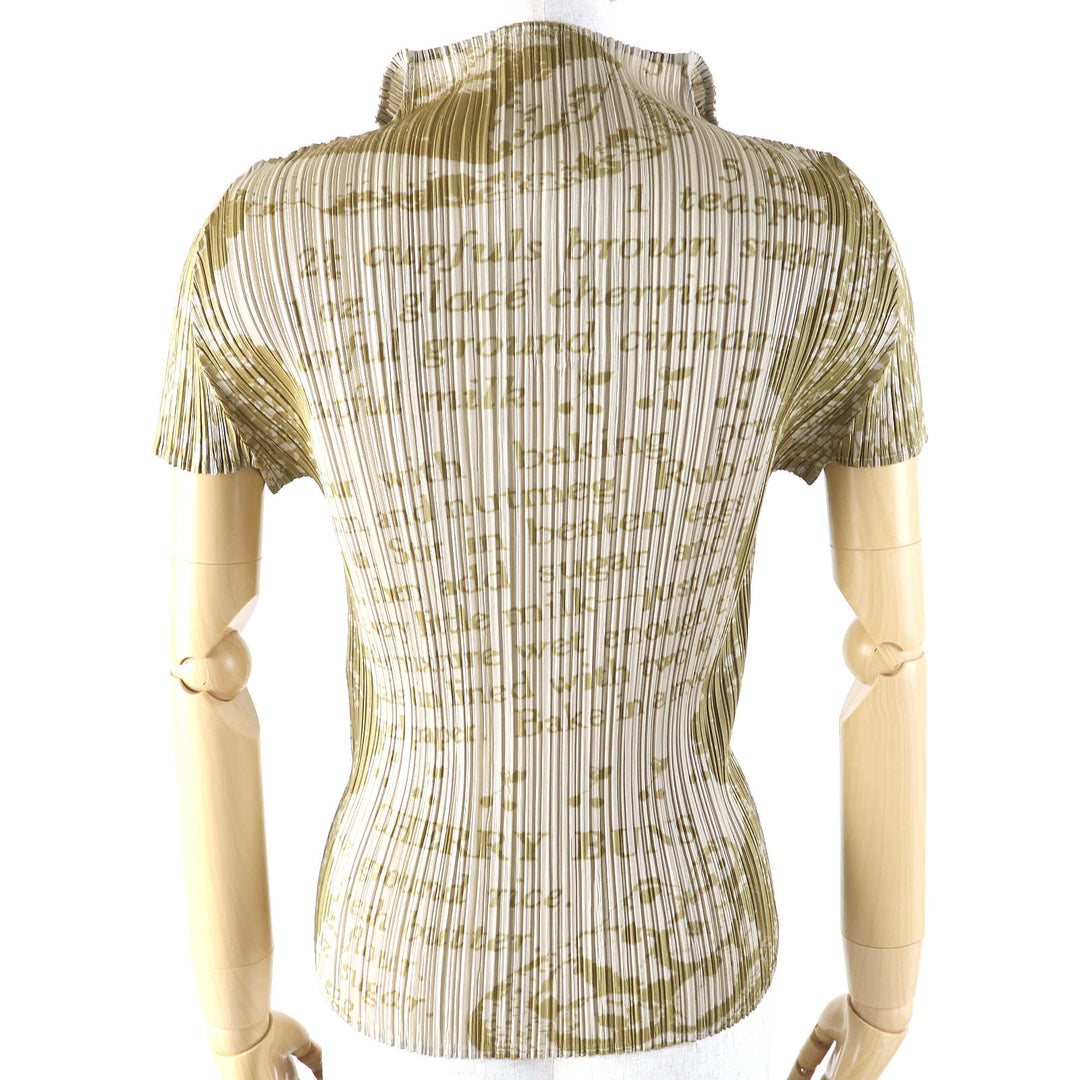 Excellent PLEATS PLEASE T-shirt Letter Print Skipper High Neck Beige Women 3