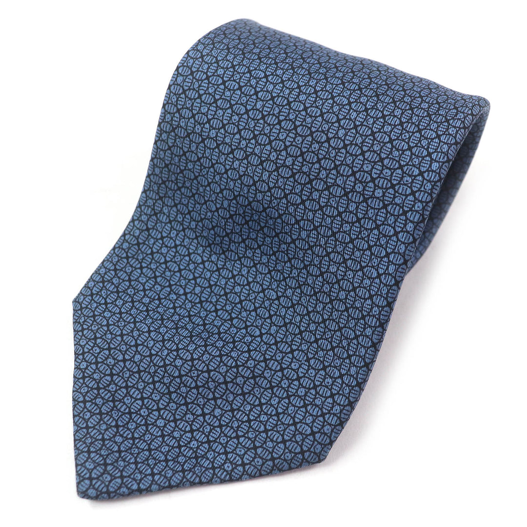 Excellent HERMES tie Geometric all-over wide tie blue silk mens 7695 OA