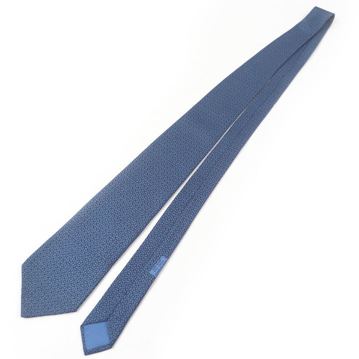Excellent HERMES tie Geometric all-over wide tie blue silk mens 7695 OA