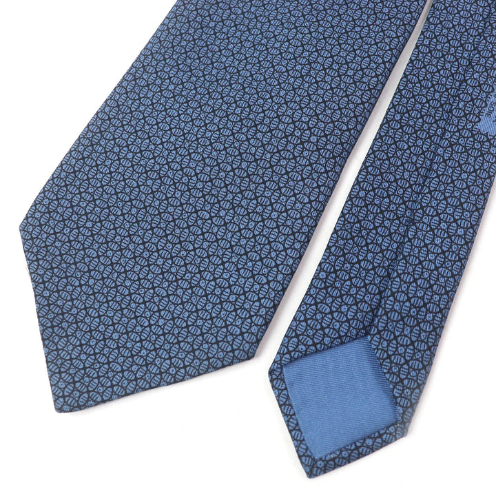 Excellent HERMES tie Geometric all-over wide tie blue silk mens 7695 OA